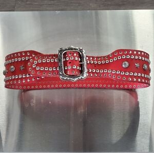 Vintage Thick RED Leather Studded Belt